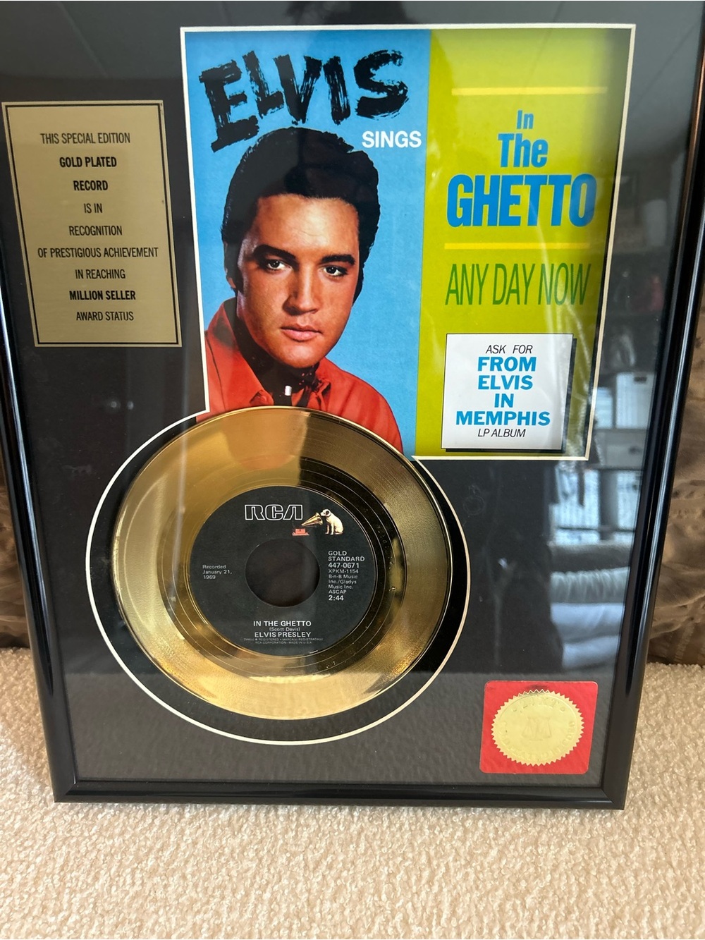 Authentic officially licensed Elvis Presley 24K gold-plated record